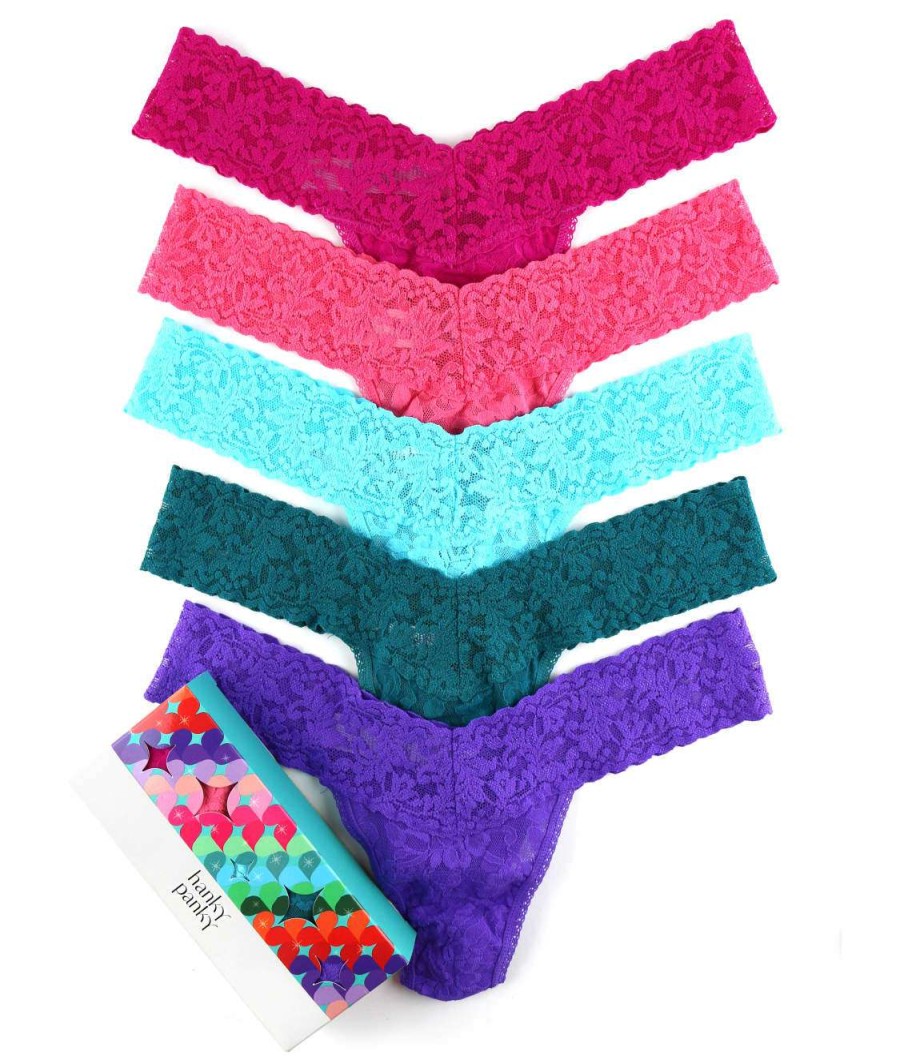 Hanky Panky Panties * | Signature Lace Low Rise Thong 5-Pack Sales Hanky Panky Assorted Brights