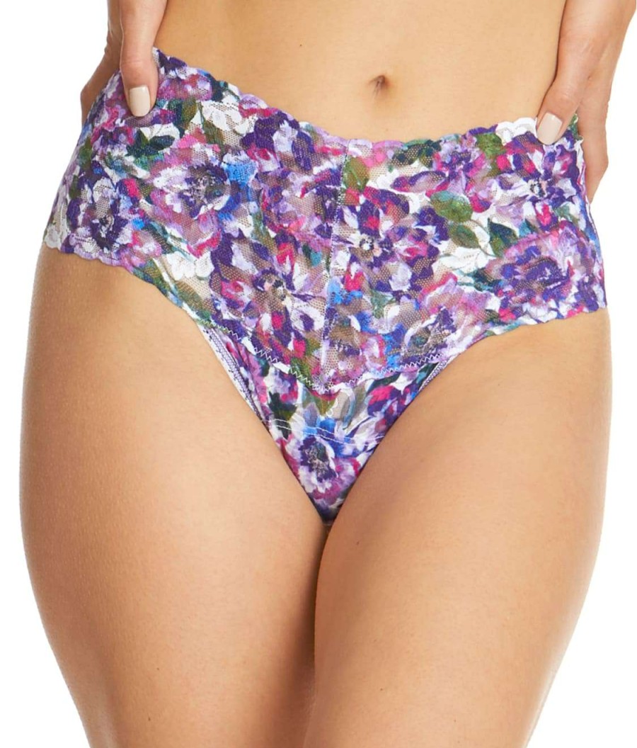 Hanky Panky Panties * | Purple Pansy Retro Thong Online Hanky Panky Purple Multi