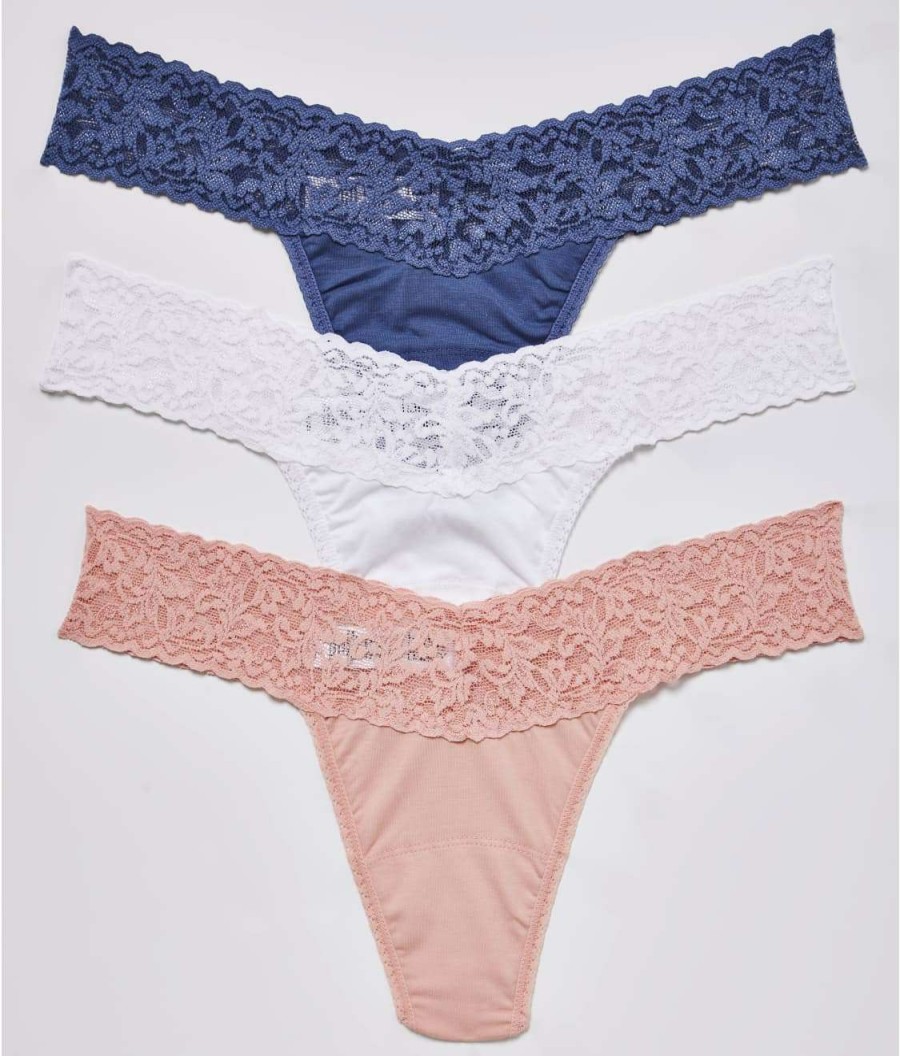 Hanky Panky Panties * | Supima Cotton Low Rise Thong 3-Pack Sales Hanky Panky White/Rosita/Indigo