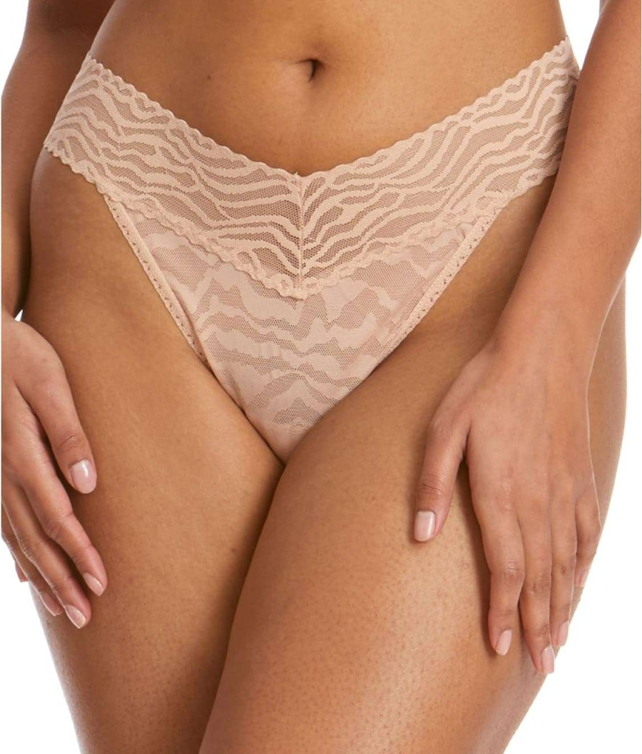 Hanky Panky Panties * | Zebra Lace Original Rise Thong Cheap Hanky Panky Mocha