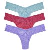 Hanky Panky Panties * | Signature Lace Original Rise Thong 3-Pack Cheap Hanky Panky Blue / Pink / Purple