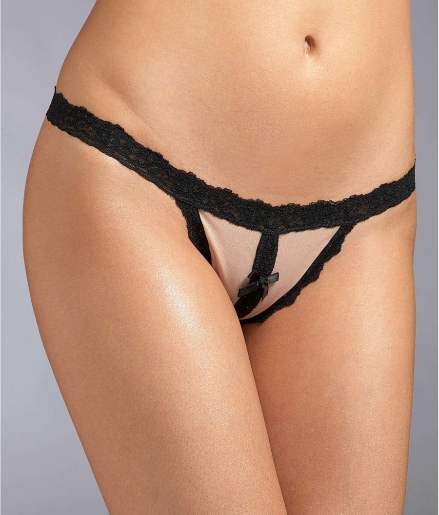 Hanky Panky Panties * | After Midnight Crotchless G-String Discount Hanky Panky Mocha / Black