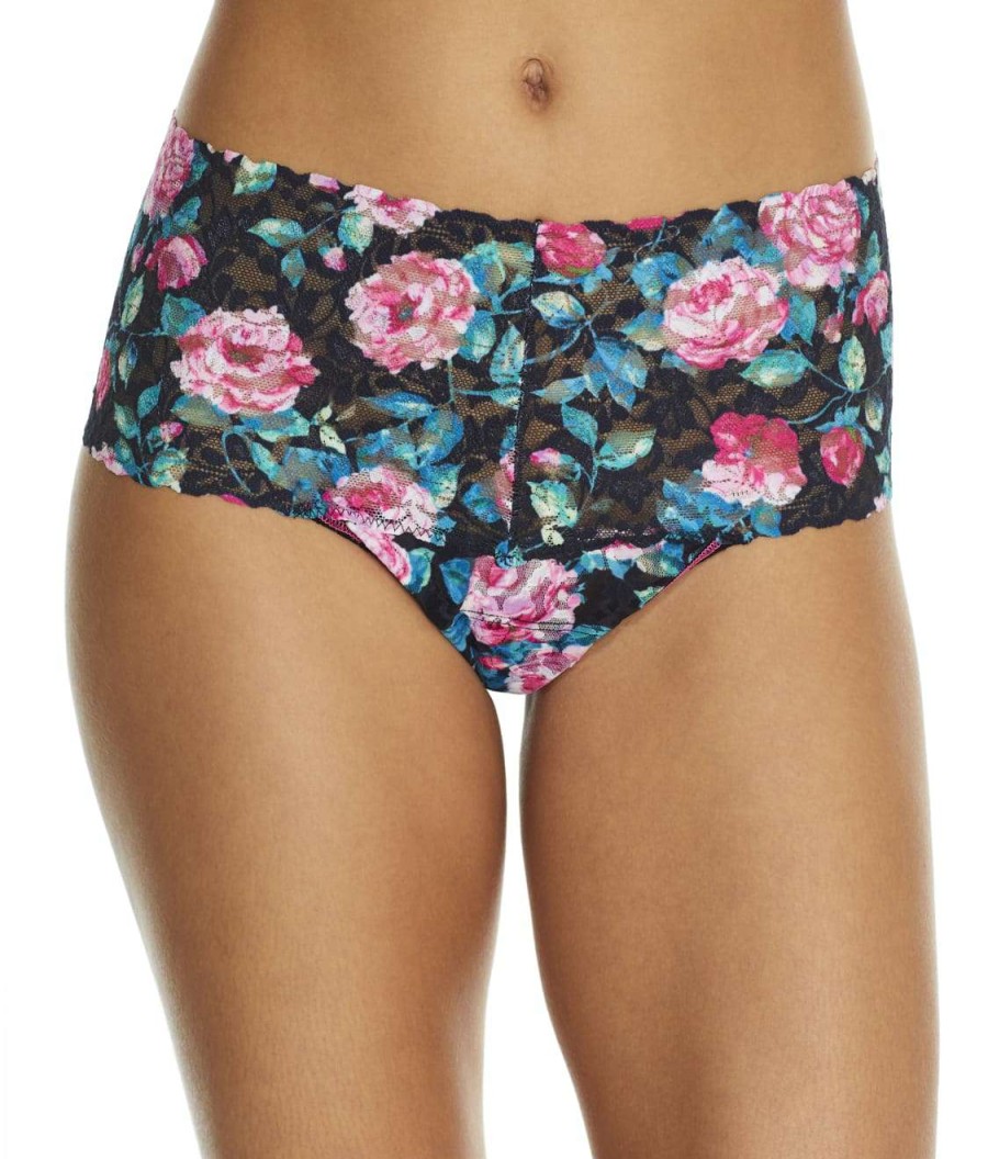 Hanky Panky Panties * | Damascus Retro Thong Online Hanky Panky Black Floral