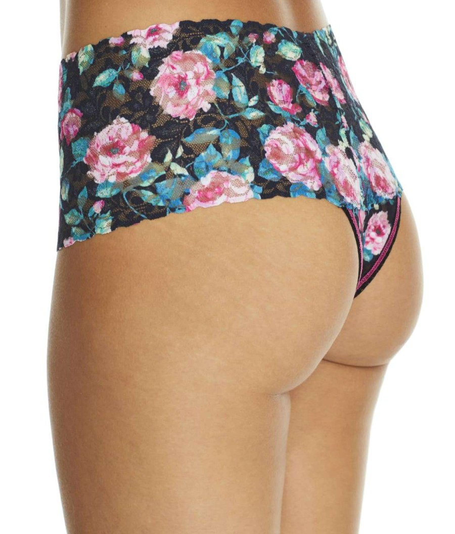 Hanky Panky Panties * | Damascus Retro Thong Online Hanky Panky Black Floral