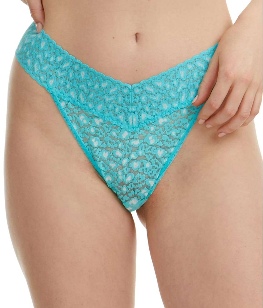 Hanky Panky Panties * | Leopard Cross-Dyed Lace Original Rise Thong Sales Hanky Panky Turquoise / White