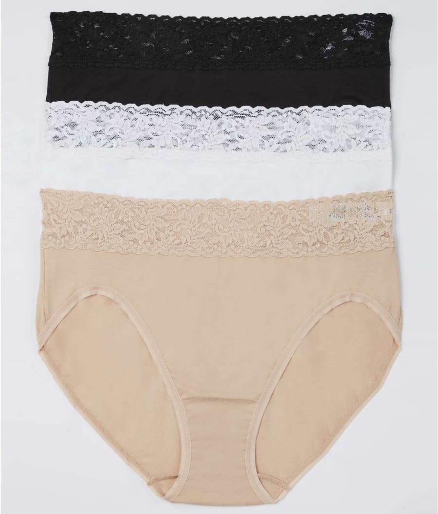 Hanky Panky Panties * | Supima Cotton French Cut Brief 3-Pack Discount Hanky Panky Black / White / Chai