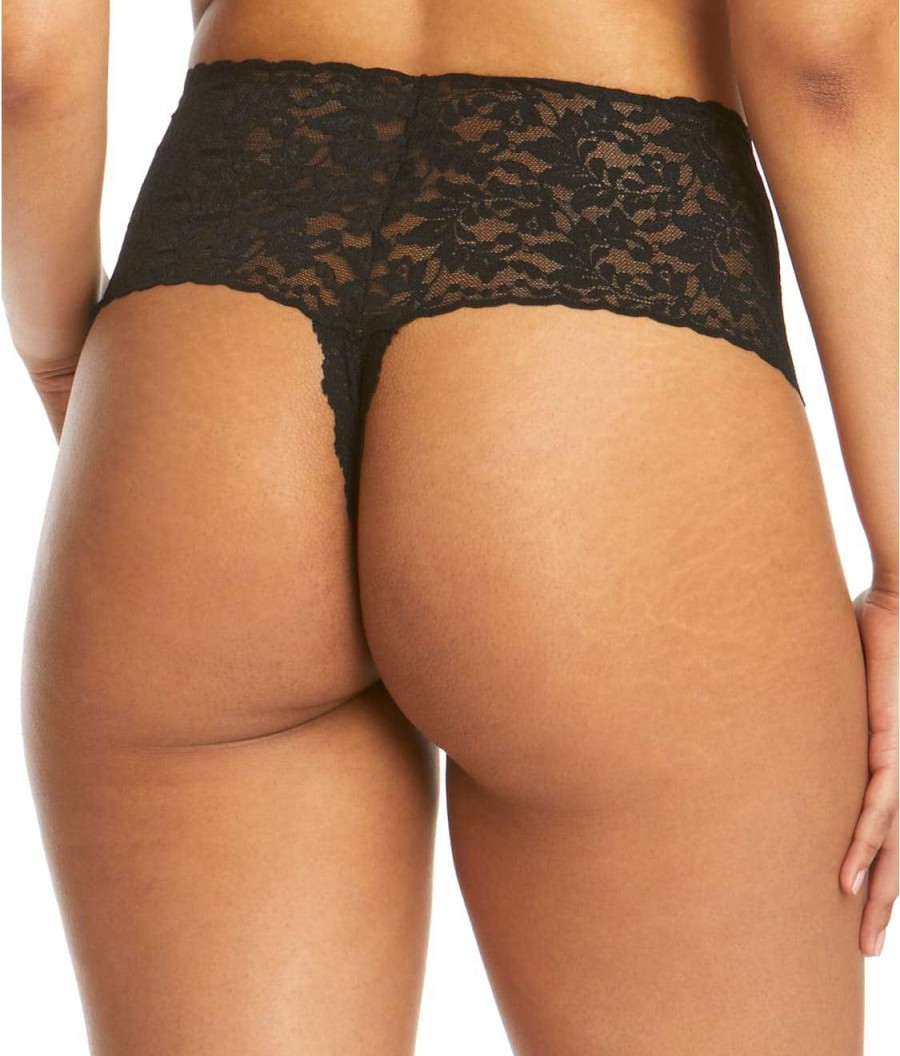 Hanky Panky Panties * | Crotchless Retro Lace Thong Cheap Hanky Panky Black