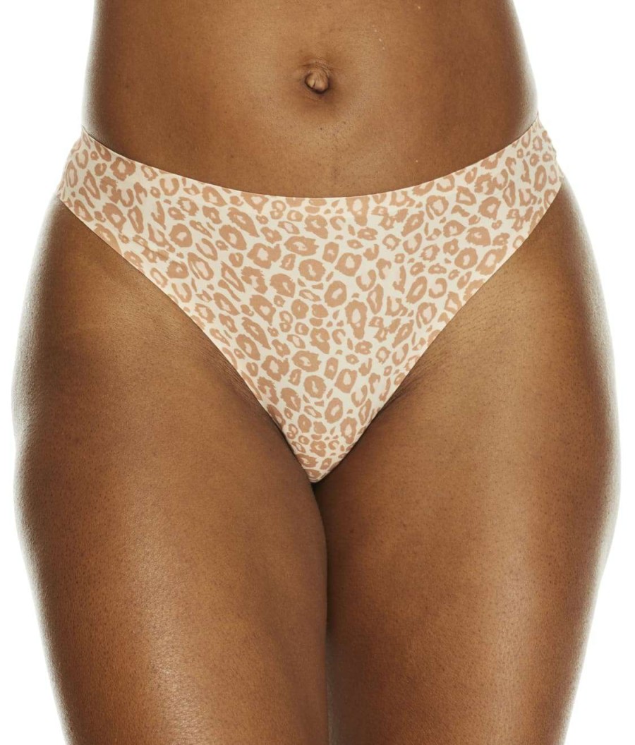 Panties * | Soft Stretch Printed Thong Cheap Chantelle Natural Leopard